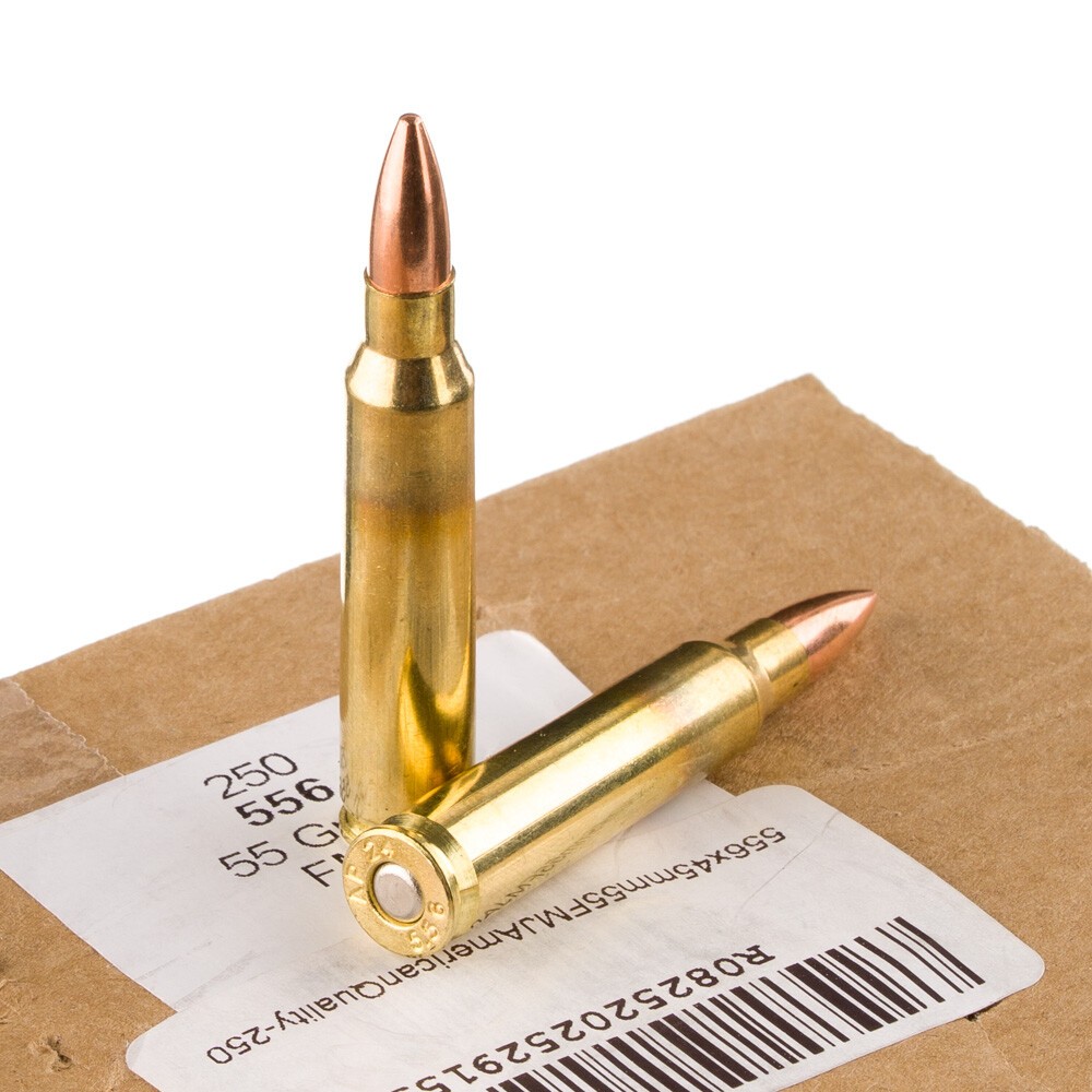 American Quality 5.56 NATO Ammunition 250 Rounds FMJ 55 Grains