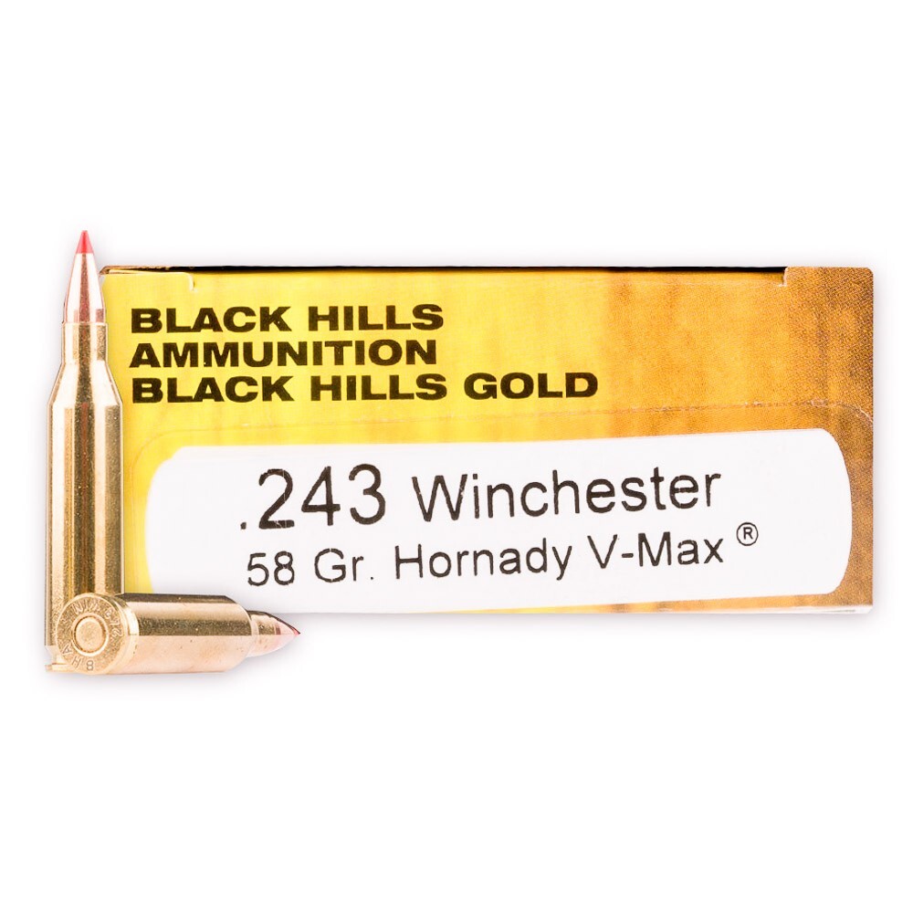 Black Hills Gold 243 Winchester Ammunition 20 Rounds V Max 58 Grain