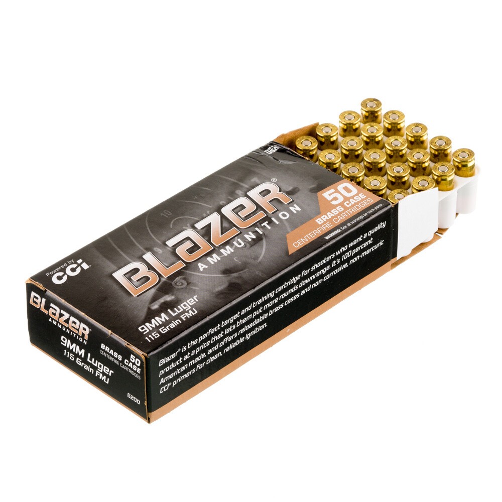 CCI Blazer Brass 9mm Luger Ammunition 50 Rounds FMJ 115 Grain [FC