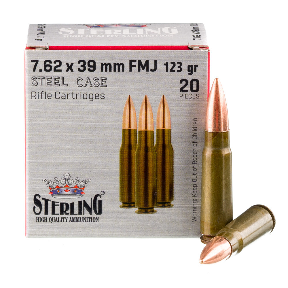 Sterling 7.62x39 Ammunition 20 Rounds FMJ 123 Grain Steel