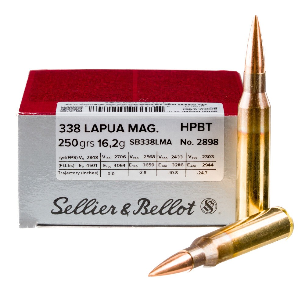 S&B .338 Lapua 250 Gr BTHP 2868 FPS 10 Round Box [FC-754908511747]