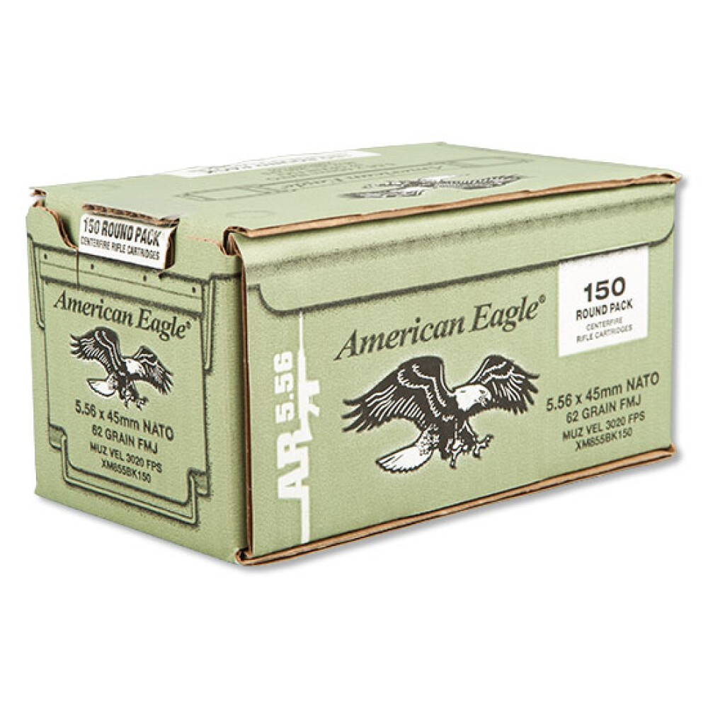 Xm855 Federal American Eagle 5.56 NATO Ammunition XM855 FMJ 62 Grains 150 ...