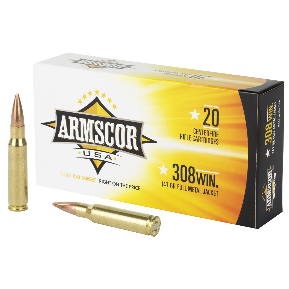 Armscor USA .308 Winchester Ammo 147 Grain M80 Ball FMJ 20 Rounds [FC ...