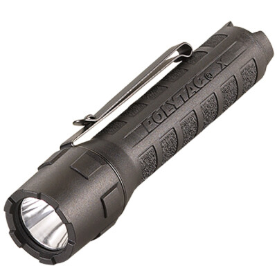 Streamlight PolyTac X 600 Lumen Tactical White LED Flashlight Multi-Fuel Compatible Ten-Tap Programming Removable Pocket Clip Nylon Polymer Housing Matte Black Finish