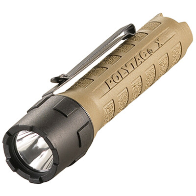 Streamlight PolyTac X 600 Lumen Tactical White LED Flashlight Multi-Fuel Compatible Ten-Tap Programming Removable Pocket Clip Nylon Polymer Housing Coyote Finish