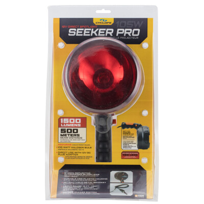 Cyclops Seeker Pro Spotlight 1500 Lumens Halogen Bulb 12 VDC Car Plug Switch on Handle Polymer Black
