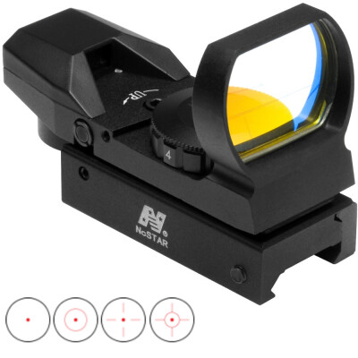 NcSTAR Red Four Reticle Reflex Optic Dot/Bullseye/Cross/Starburst Illuminated 3 MOA Dot Aluminum Anodized Black