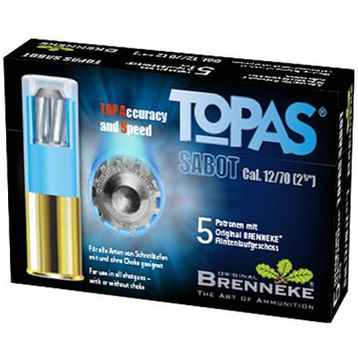 Brenneke TOPAS 12 Gauge Ammunition 5 Rounds 2-3/4" Shell 309 Grain Rifled Sabot Lead Slug 1673fps