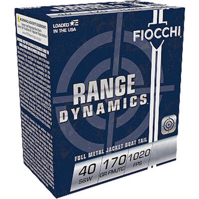 Fiocchi Range Dynamics .40 S&W Ammunition 100 Rounds 170 Grain Full Metal Jacket Truncated Cone 1020fps