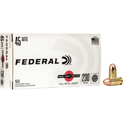 Federal Range Target Practice .45 ACP Ammunition 50 Rounds 230 Grain Full Metal Jacket 830fps