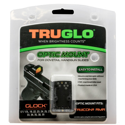 TruGlo Pistol Red Dot Sight Mount Plate fits Glock Rear Sight Dovetail Trijicon RMR Steel Black