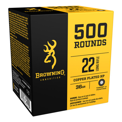 Browning BPR .22 Long Rifle Ammunition 1000 Rounds Copper Plated HP 36 Grain