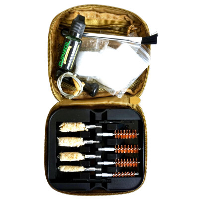 Clenzoil Multi-Caliber 10 Piece Pistol Caliber Cleaning Kit .22 up to .45 Nylon Case Tan