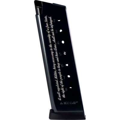 Mec-Gar 1911 Government .45 ACP 8 Round Magazine 2A Engraved Polymer Base Blued Finish