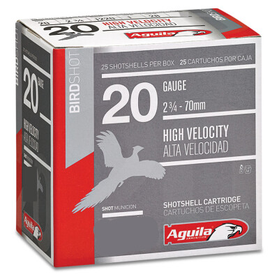 Aguila High Velocity Field 20 Gauge Ammunition 25 Rounds 2-3/4" Length 1 Ounce #8 Shot 1220fps