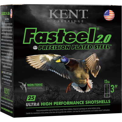 Kent Cartridge Fasteel 2.0 Waterfowl 12 Gauge Ammunition 3" Shell #3 Zinc-Plated Steel Shot 1-1/4oz 1500fps