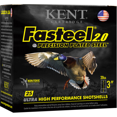 Kent Fasteel 2.0 Waterfowl 20 Gauge Ammunition 25 Rounds 3" #4 Zinc-Plated Steel 7/8oz