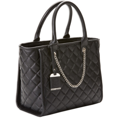 Bulldog Tote Style Purse Quilted Black Nylon
