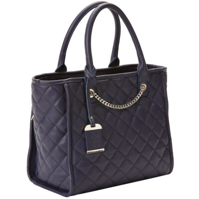 Bulldog Tote Style Purse Quilted Blue Nylon