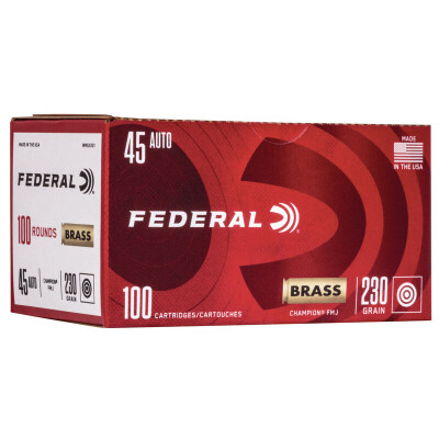 Federal Champion Training .45 Auto Ammunition 100 Round Box 230 Grain FMJ 830fps