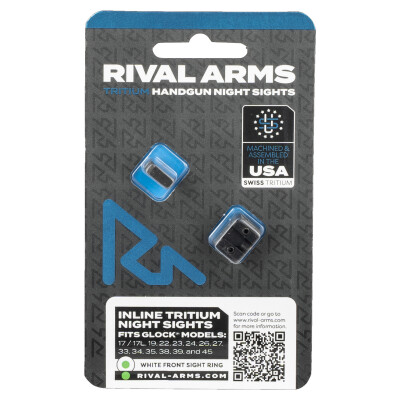 Rival Arms In-Line Night Sights for Glock 17/19 Models White Front Ring/White Rear Ring Tritium Inserts Steel Housing Black Finish