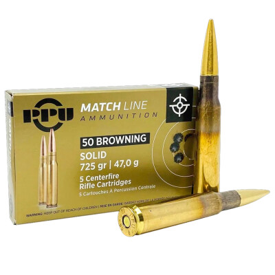 Prvi Partizan PPU Match Line .50 BMG Ammunition 5 Rounds 725 Grains Full Metal Jacket