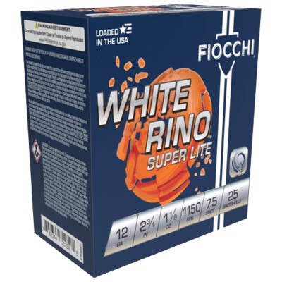 Fiocchi White Rino Super Lite 12 Gauge Shotshell 2-3/4" #7.5 Lead 1-1/8 oz