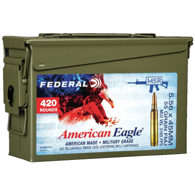 Federal American Eagle 5.56 NATO Ammunition 420 Rounds 55 Grain FMJ XM193
