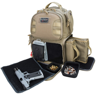 G. Outdoors GPS Tactical 2 Handgun Range Backpack Bag MOLLE Nylon Tan