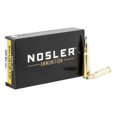 Nosler Hunting .308 Winchester Ammunition 20 Rounds Spitzer Polymer Tip BT 150 Grain