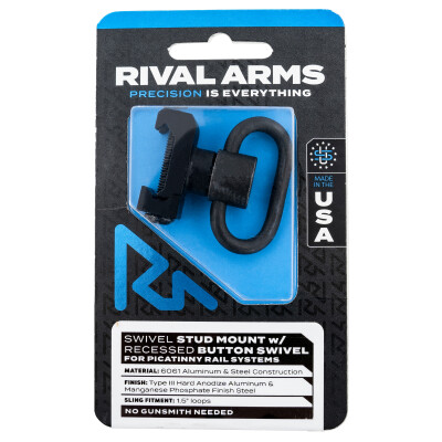 Rival Arms Picatinny Push Button QD Sling Swivel Stud Mount 1.5" Sling Loop 6061 Aluminum/Steel Black Finish