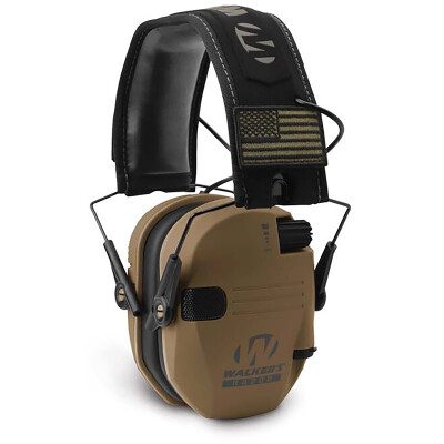 Walker's Patriot Electronic Muff 23 dB Battle Brown Ear Cups with Black Headband & White Logo