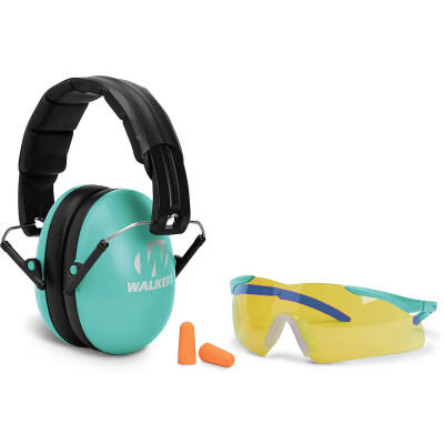 Walkers Passive Earmuffs & Safety Glasses & Foam Tips Combo Kit for Women & Youth Polymer Teal