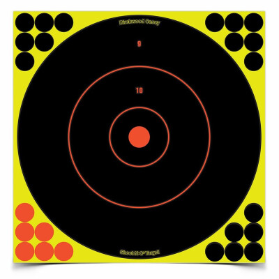 Birchwood Casey Shoot-N-C 12 Inch Bull's-Eye Self-adhesive Reactive Paper Target Indoor/Outdoor Repair Pasters 50 Pack