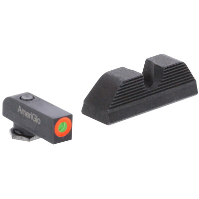 AmeriGlo Protector Sight Set fits Gen5 for Glocks Green Tritium Front With Orange Outline Green Tritium Rear With Square Notch Steel Matte Black