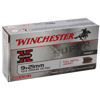Winchester 9x21mm IMI Ammunition 50 Rounds 124 Grain Full Metal Jacket 351fps