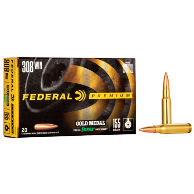 Federal Gold Medal Match .308 Winchester Ammunition 20 Rounds 155 Grain Palma Sierra MatchKing Boat Tail Hollow Point 2825fps