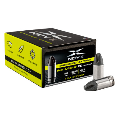 NovX Engagement 9mm Luger +P Ammunition 65 Grain 1800 fps 20 Rounds