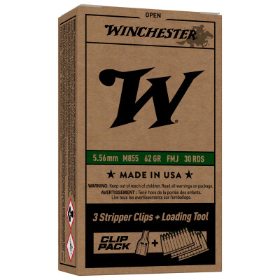 Winchester USA 5.56 NATO M855 Ammo 30 Rounds On Stripper Clips 62 Grain FMJ