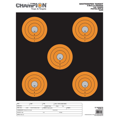 Champion ShotKeeper 5 Large Bullseyes Paper Target 12 Pack
