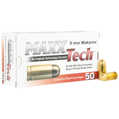 MAXXTech 9x18 Makarov Ammunition 50 Rounds FMJ 92 Grain