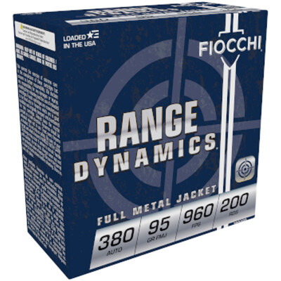 Fiocchi Range Dynamics .380 ACP Ammo 200 Rounds 95 Grain FMJ 960 fps