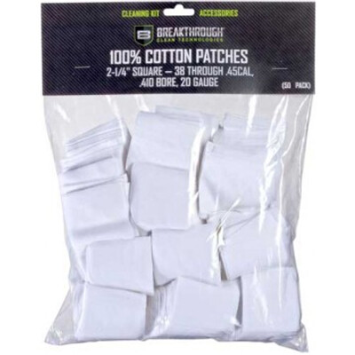 Breakthrough Clean Technologies Square Cotton Patches 2-1/4" .38 to .45 Caliber .410 Bore and 20 Gauge 50 Pieces