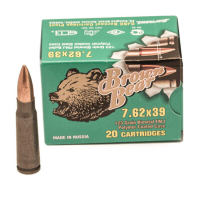Ammo 7.62x39 Brown Bear 123 Grain Full Metal Jacket 2401 fps 20 Rounds AP762FMJ