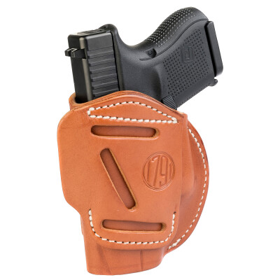 1791 Gunleather 4 Way WH-3 Multi-Fit IWB/OWB Concealment Holster for 9mm Luger/.40 S&W Sub Compact Semi Auto Models Right Hand Draw Leather Classic Brown