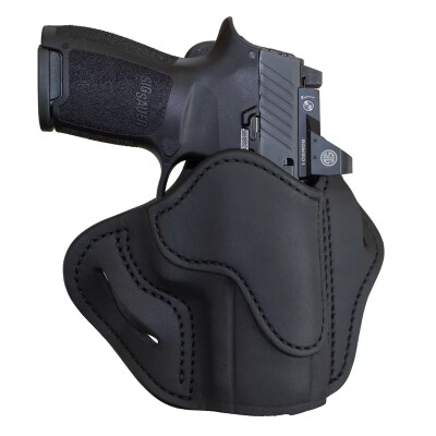 1791 Gunleather Optic Ready Open Top Multi-Fit 2.4s OWB Belt Holster for FN 509/SIG P229/P228 Semi Auto Models Right Hand Draw Leather Stealth Black