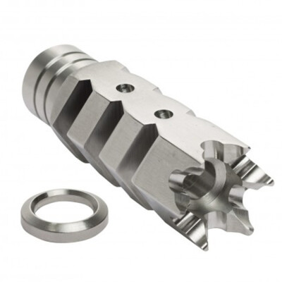 ATI AR-15 .223 Rem/5.56 NATO Stainless Steel Shark Muzzle Brake with Crush Washer High Polish Stainless Steel Finish