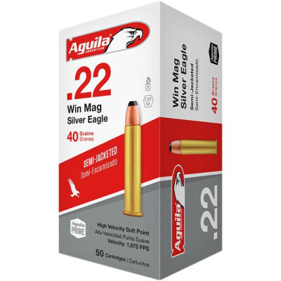 Aguila Silver Eagle HV .22 WMR Ammunition 50 Rounds 40 Grain SJ SP 1875fps