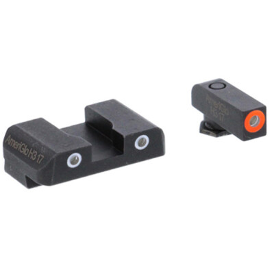 AmeriGlo Pro-GLO Combination Sight Set for Glock 17/19/22/23/24/26/27/33/34/35/37/38/39 Orange Outline/Green Tritium Front Green Tritium 2 Dot White Out Line Rear Night Sights Steel