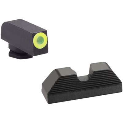 AmeriGlo UC Sights for Glock 17/19/22/23/24/26/27/33/34/35/37/38/39 Green Tritium Green Outline Front U-Notch Black Serrated Rear Steel GL-354